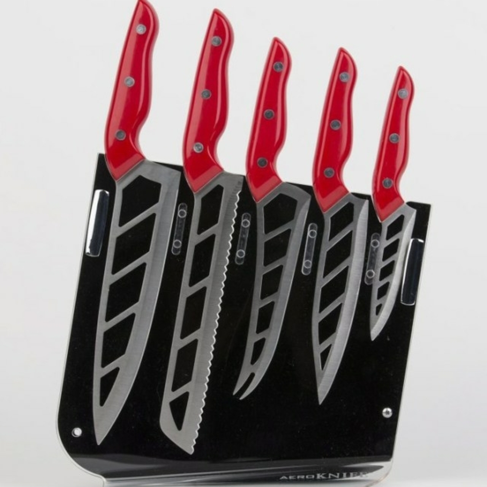 Simply Ming 6 Piece AeroKnife Set with Acrylic Stand Red